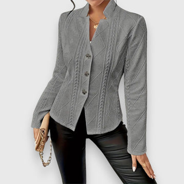 Dame Blazer – Skreddersydd Passform – Myk Strukturert Strikk – Hoftekort – Knepping