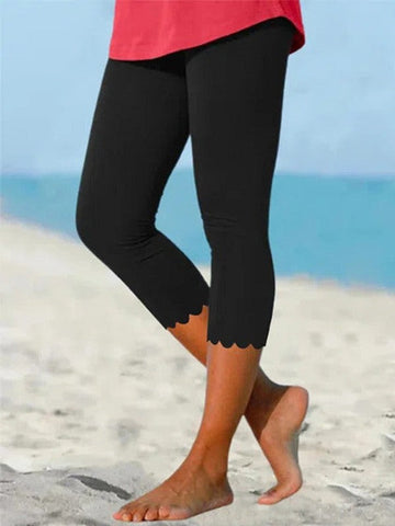Dame Capri Leggings – Smal Passform – Stretchstoff – Dekorativ Bølgekant