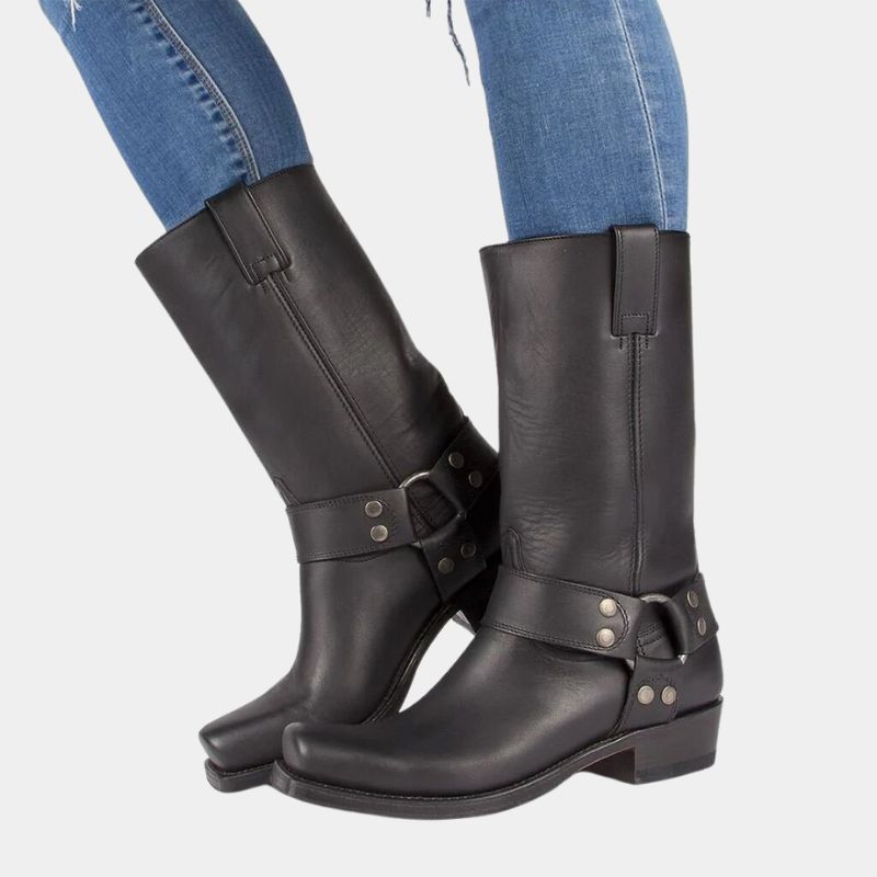 Unisex cowboy boots – midt på leggen – glattskinn – harnessdetaljer – lett å ta på