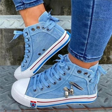 Dame Høye Sneakers – Støttende Passform – Pustende Stoff – Glidelås og Snøring