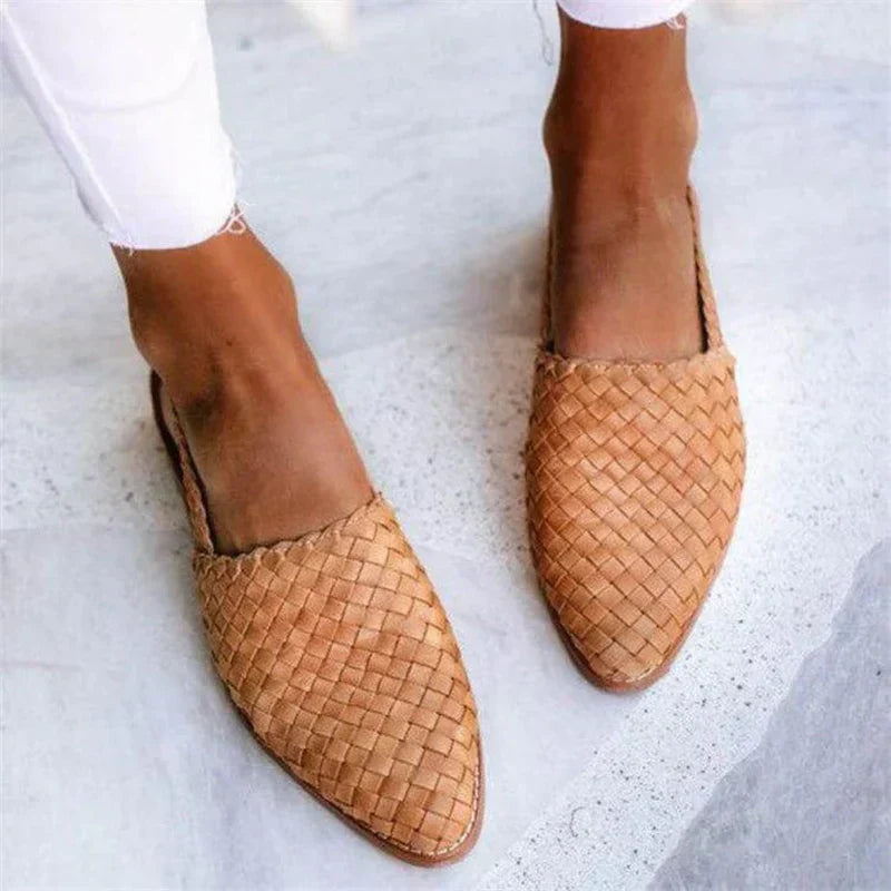 Dame Loafers – Flettet Overdel – Slip-On – Rund Tå – Lav Hæl Komfortmodell