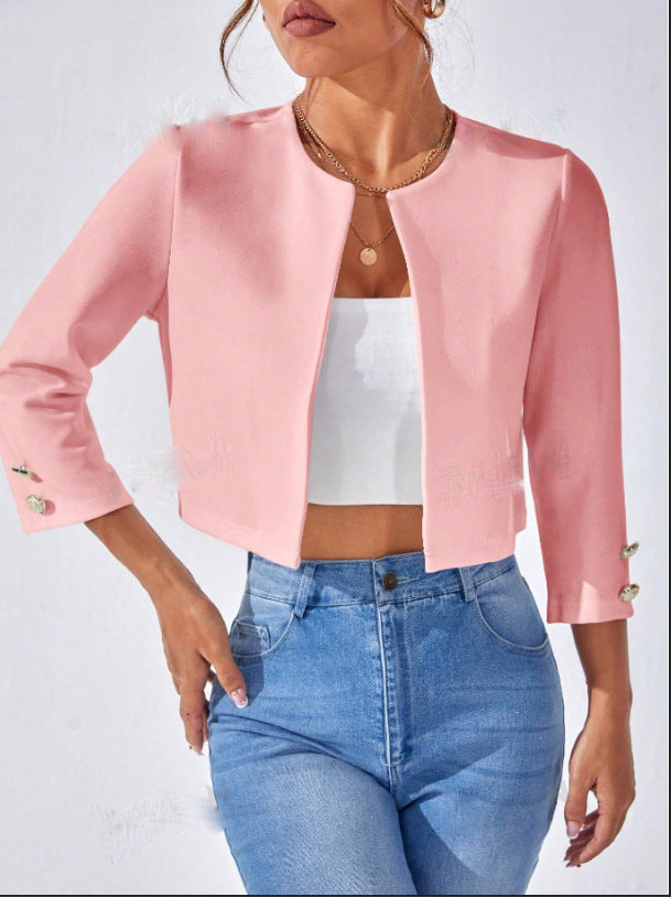 Dame Cardigan – Croppet Snitt – Skreddersydd Passform – Rund Hals – Myk Strikk